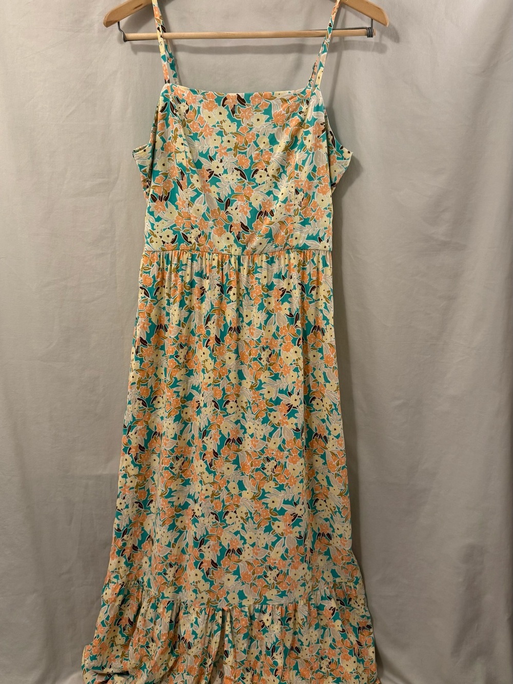 Floral Spaghetti-Strap Maxi Dress in Teal and Peach